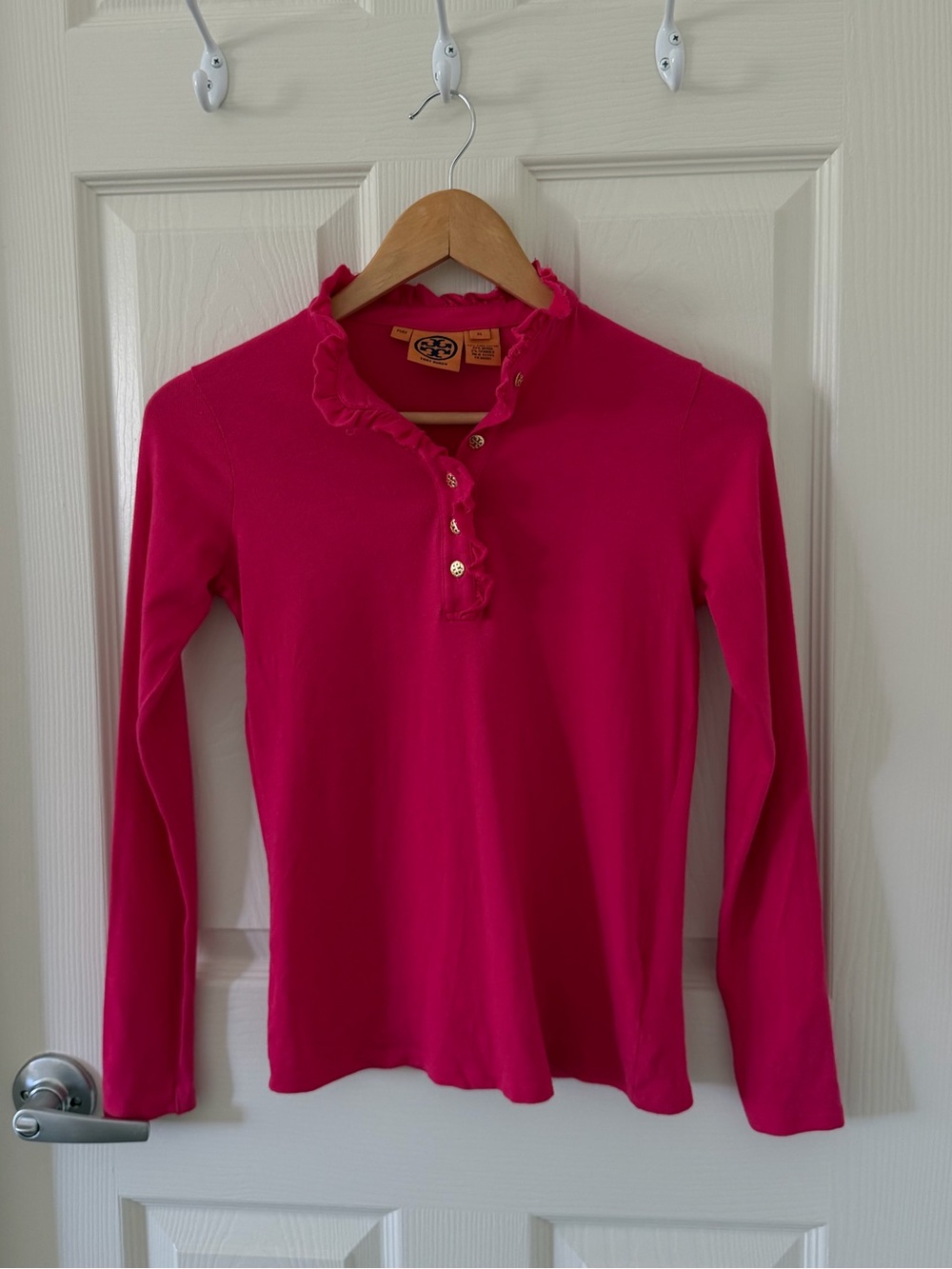 Tory Burch Girls' Long Sleeve Ruffle Top - Fuchsia Pink